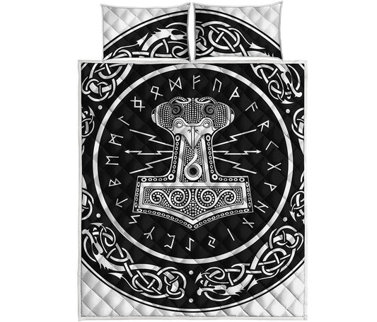 Mjolnir Norse Mythology Print Quilt Bed Set