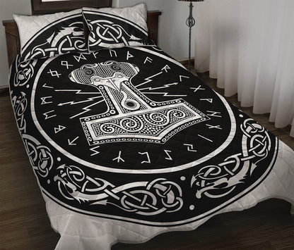 Mjolnir Norse Mythology Print Quilt Bed Set