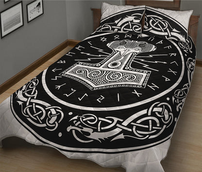 Mjolnir Norse Mythology Print Quilt Bed Set