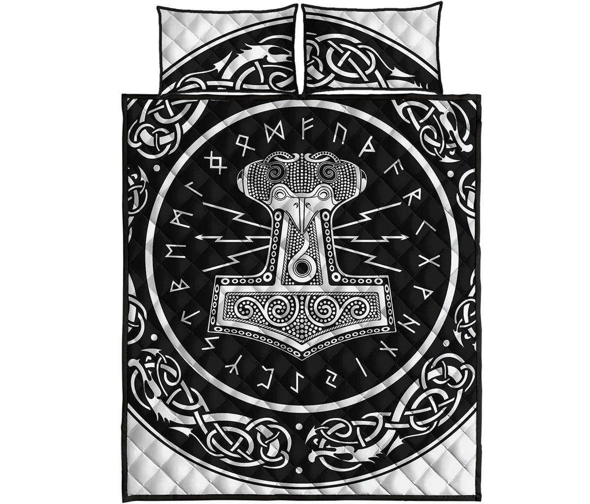 Mjolnir Norse Mythology Print Quilt Bed Set