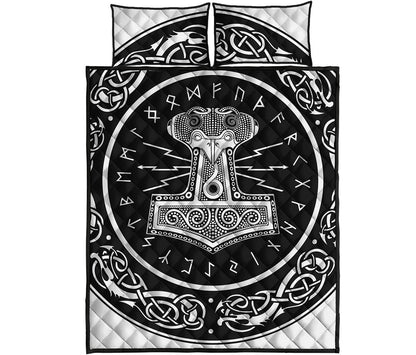 Mjolnir Norse Mythology Print Quilt Bed Set