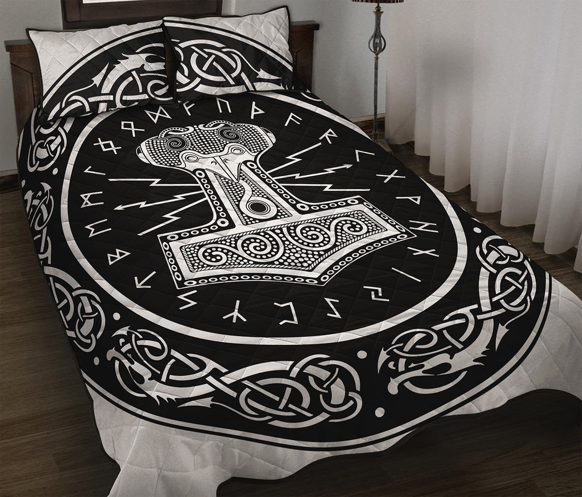 Mjolnir Norse Mythology Print Quilt Bed Set