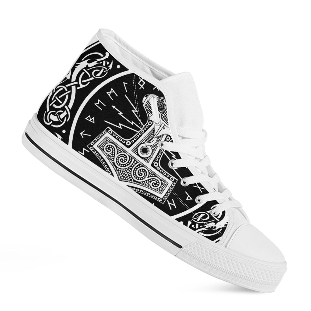 Mjolnir Norse Mythology Print White High Top Shoes