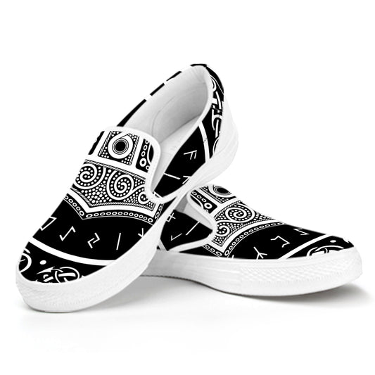 Mjolnir Norse Mythology Print White Slip On Shoes