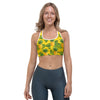 Yellow Tropical Pineapple Pattern Print Sports Bra