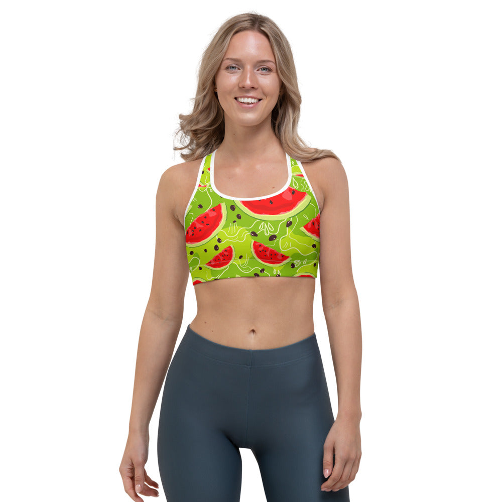 Yummy Watermelon Pieces Pattern Print Sports Bra