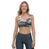 Grey And White Camouflage Print Sports Bra
