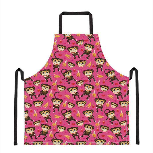 Monkey And Banana Pattern Print Apron