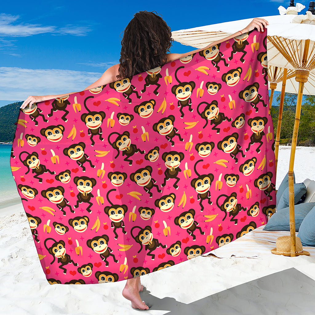 Monkey And Banana Pattern Print Beach Sarong Wrap