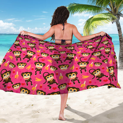 Monkey And Banana Pattern Print Beach Sarong Wrap