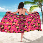 Monkey And Banana Pattern Print Beach Sarong Wrap