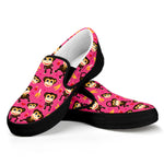 Monkey And Banana Pattern Print Black Slip On Shoes