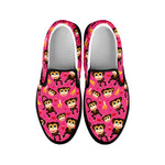 Monkey And Banana Pattern Print Black Slip On Shoes