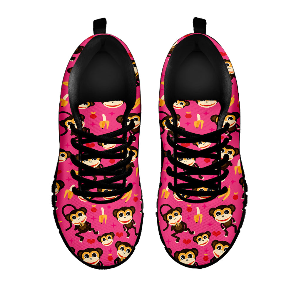 Monkey And Banana Pattern Print Black Sneakers