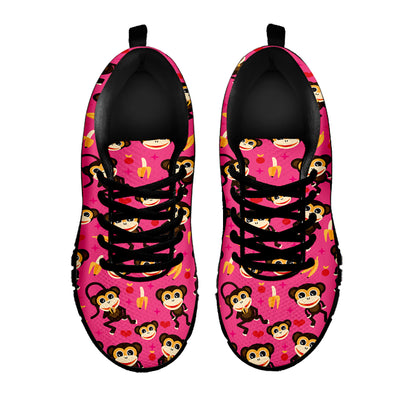 Monkey And Banana Pattern Print Black Sneakers
