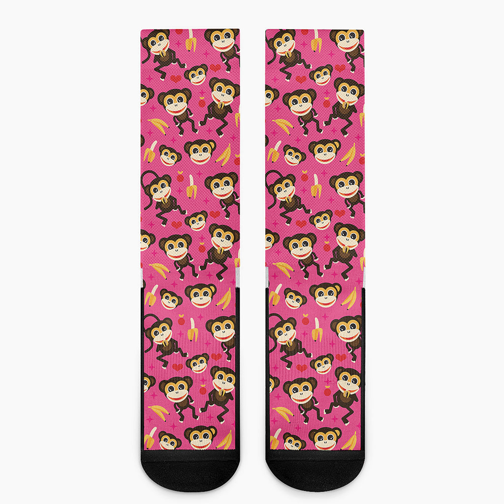 Monkey And Banana Pattern Print Crew Socks