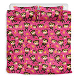 Monkey And Banana Pattern Print Duvet Cover Bedding Set