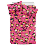 Monkey And Banana Pattern Print Duvet Cover Bedding Set