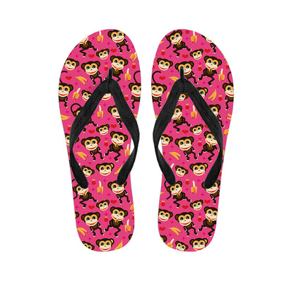 Monkey And Banana Pattern Print Flip Flops
