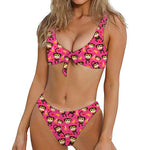 Monkey And Banana Pattern Print Front Bow Tie Bikini