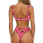 Monkey And Banana Pattern Print Front Bow Tie Bikini