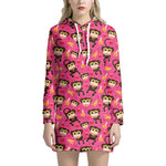 Monkey And Banana Pattern Print Hoodie Dress