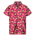 Monkey And Banana Pattern Print Men's Short Sleeve Shirt