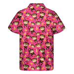 Monkey And Banana Pattern Print Men's Short Sleeve Shirt