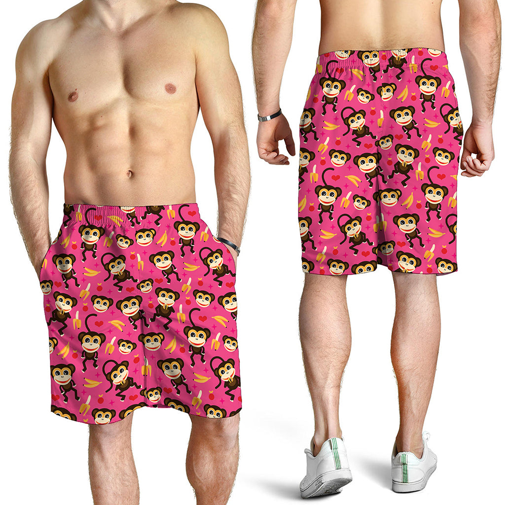 Monkey And Banana Pattern Print Men's Shorts