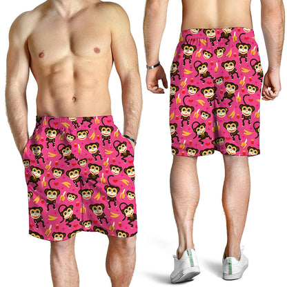 Monkey And Banana Pattern Print Men's Shorts