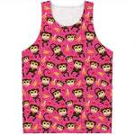 Monkey And Banana Pattern Print Men's Tank Top