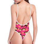 Monkey And Banana Pattern Print One Piece High Cut Swimsuit