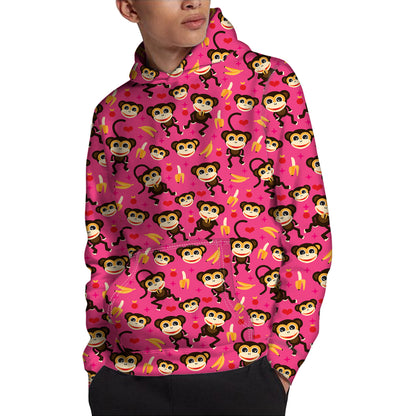 Monkey And Banana Pattern Print Pullover Hoodie