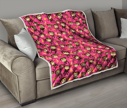 Monkey And Banana Pattern Print Quilt