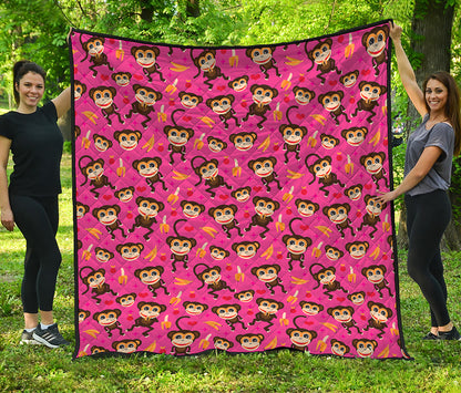 Monkey And Banana Pattern Print Quilt