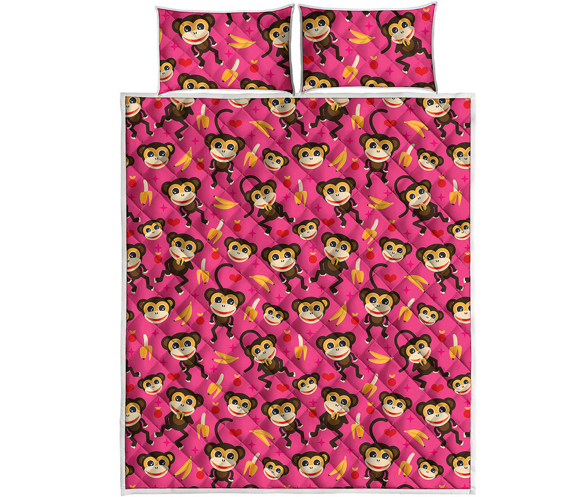 Monkey And Banana Pattern Print Quilt Bed Set
