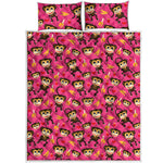Monkey And Banana Pattern Print Quilt Bed Set