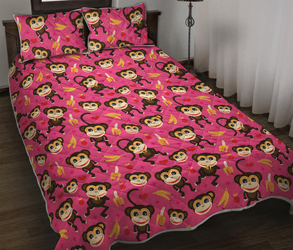 Monkey And Banana Pattern Print Quilt Bed Set