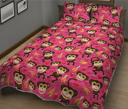 Monkey And Banana Pattern Print Quilt Bed Set