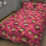 Monkey And Banana Pattern Print Quilt Bed Set