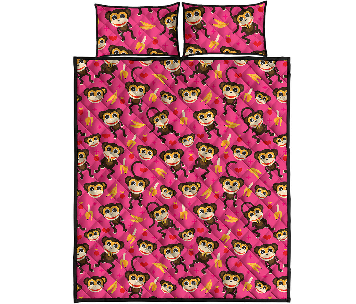 Monkey And Banana Pattern Print Quilt Bed Set