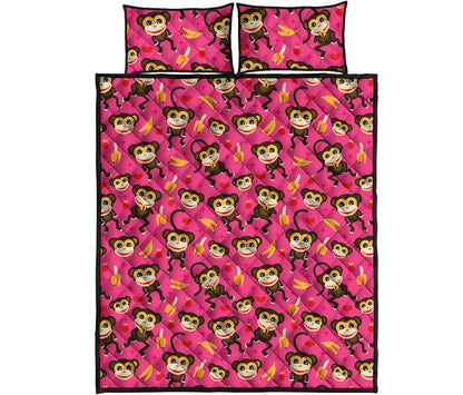 Monkey And Banana Pattern Print Quilt Bed Set