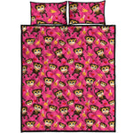 Monkey And Banana Pattern Print Quilt Bed Set