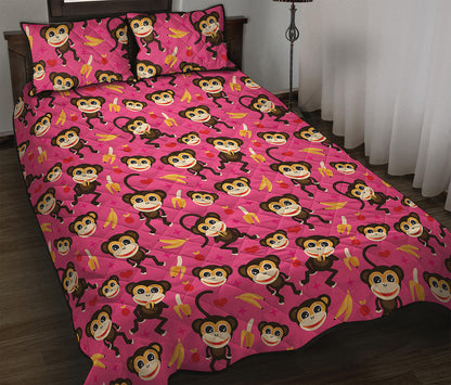 Monkey And Banana Pattern Print Quilt Bed Set