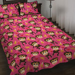 Monkey And Banana Pattern Print Quilt Bed Set