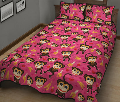Monkey And Banana Pattern Print Quilt Bed Set