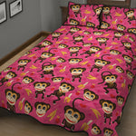 Monkey And Banana Pattern Print Quilt Bed Set