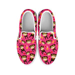 Monkey And Banana Pattern Print White Slip On Shoes
