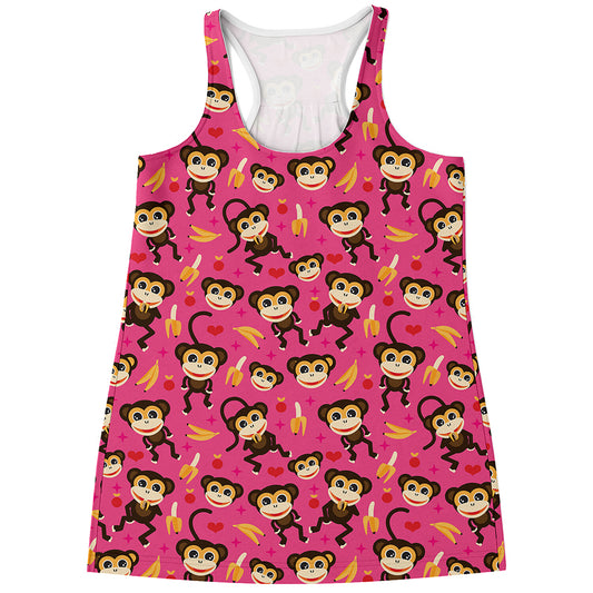 Monkey And Banana Pattern Print Women's Racerback Tank Top