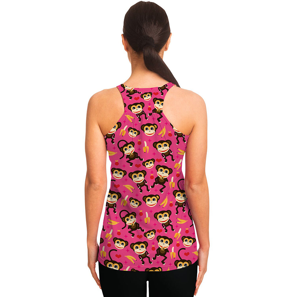 Monkey And Banana Pattern Print Women's Racerback Tank Top